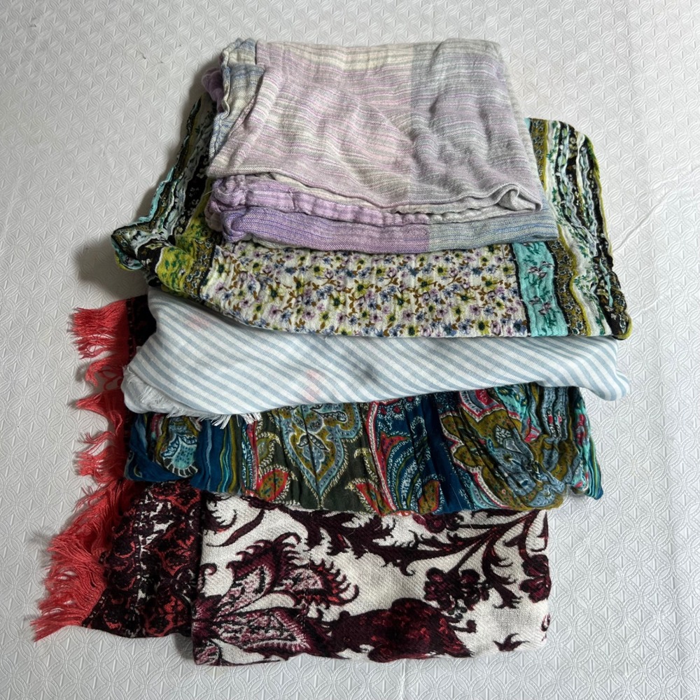 J.Jill Scarf Bundle 5pc Lot Floral Paisley Striped Cotton Boho Cottagecore